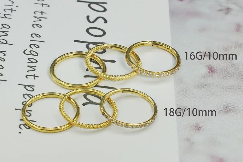 HQLA 16G 18G 6mm 8mm 10mm Hinged Clicker Segment CZ Twisted Clicker Nose Rings Hoop Helix Cartilage Daith Tragus Sleeper Earrings Body Piercing for Women Men - Image 2
